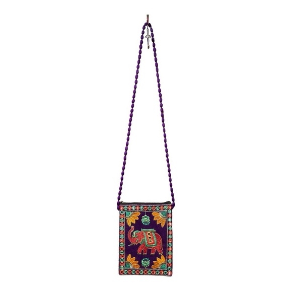 Ethnic India Embroidered Bag with Elephant, Mirrored Detail and Mixed Designs - Picture 3 of 9